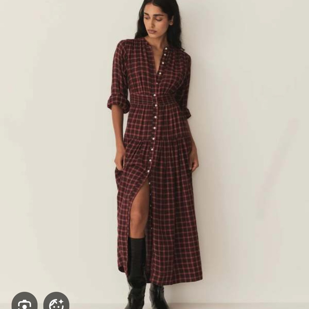 Doen Burgundy Plaid Maxi Dress